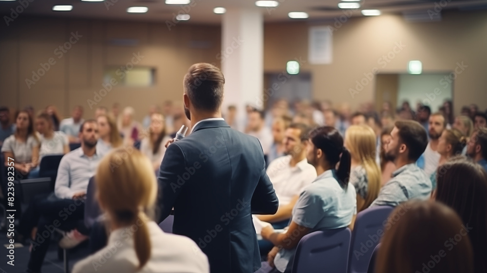 businessman speaks into the microphone, presenting his ideas on a business meeting, start up and coaching concept businessman speaks into the microphone, presenting his ideas on a business meeting, start up and coaching concept