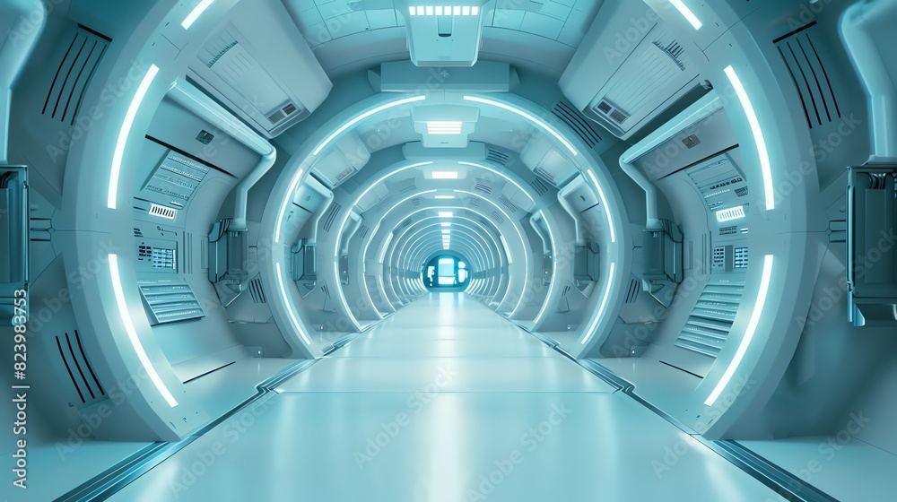 Futuristic tunnel with neon lights leading into infinity. Futuristic tunnel with neon lights leading into infinity.