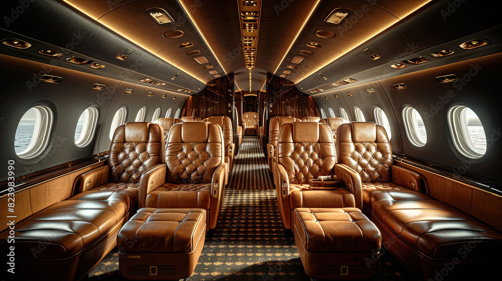 Fototapeta premium Business class in a superjet aircraft in coffee tones