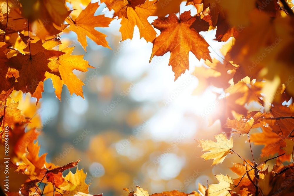 Autumn seasonal background frame with fall leaves idea, Ai generated