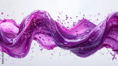   A painting of a purple liquid descending the white wall with bubble patterns at its base photo