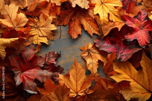 Autumn seasonal background frame with fall leaves idea  Ai generated