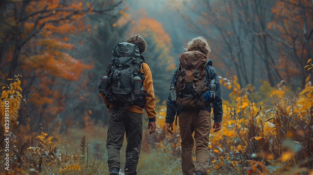 Fototapeta premium Embracing Diversity: LGBTQ Partners Enjoying a Scenic Trek Through Nature's Beauty