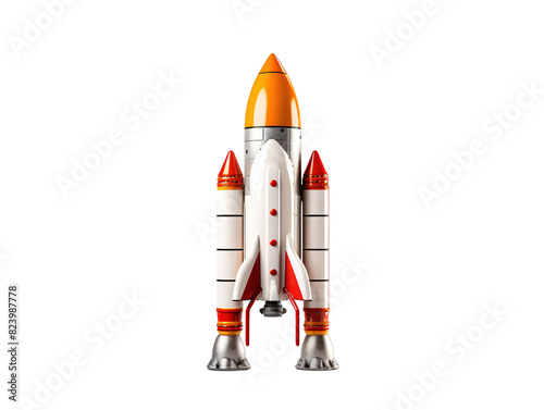 a toy rocket with a red and white rocket