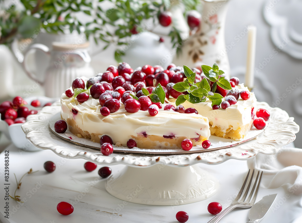 A simple yet elegant blondie with white cream and cranberries on top is beautifully presented in an open platter. A simple yet elegant blondie with white cream and cranberries on top is beautifully presented in an open platter.