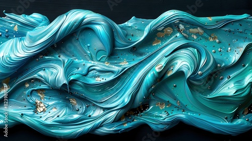   Blue paint wave with golden sprinkles photo