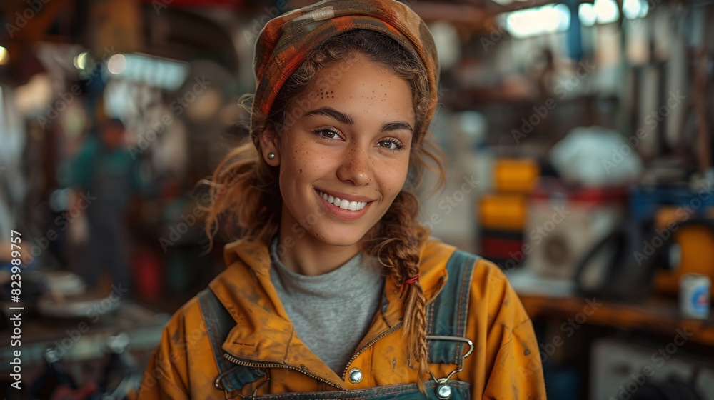 Embracing Diversity: LGBTQ Mechanic Providing Expert Advice to Customer in a Bustling Garage Setting Embracing Diversity: LGBTQ Mechanic Providing Expert Advice to Customer in a Bustling Garage Setting