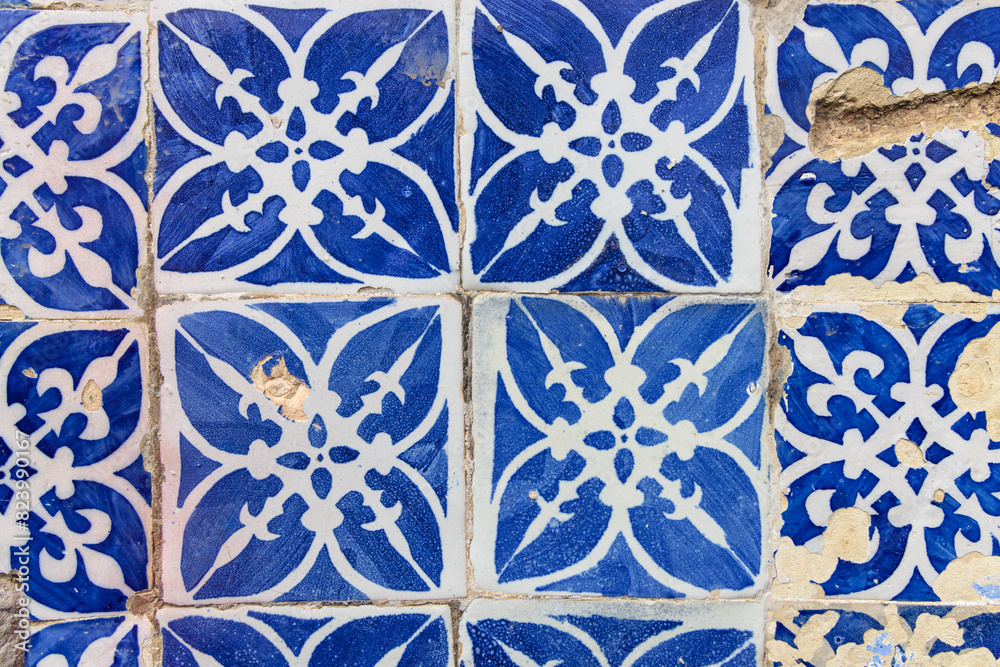 Blue tile on a decrepti building in Angra do Heroismo.