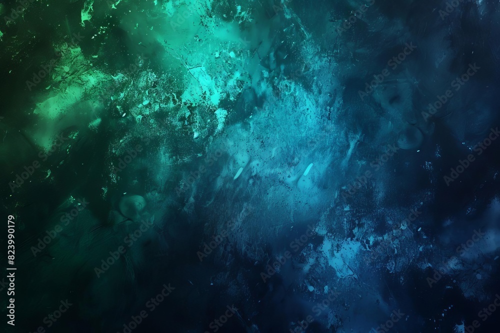 dark blue and green neon lights with grainy grunge texture abstract fantasy background illustration