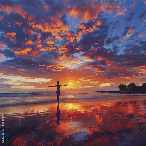 Morning Meditation A Woman Practicing Yoga at Dawn on a Secluded Beach