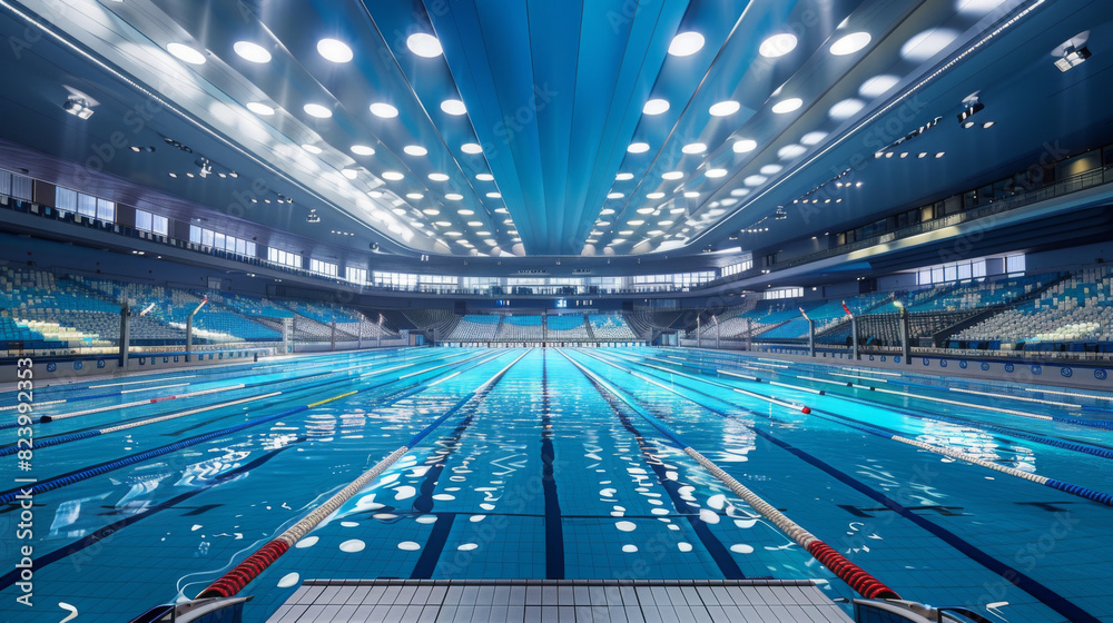 Olympic sized swimming pool. Interior swimming pool, stadium, event ...