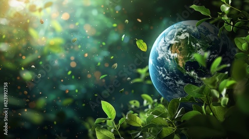 lush green earth floating in space world environment day concept digital illustration #823992758