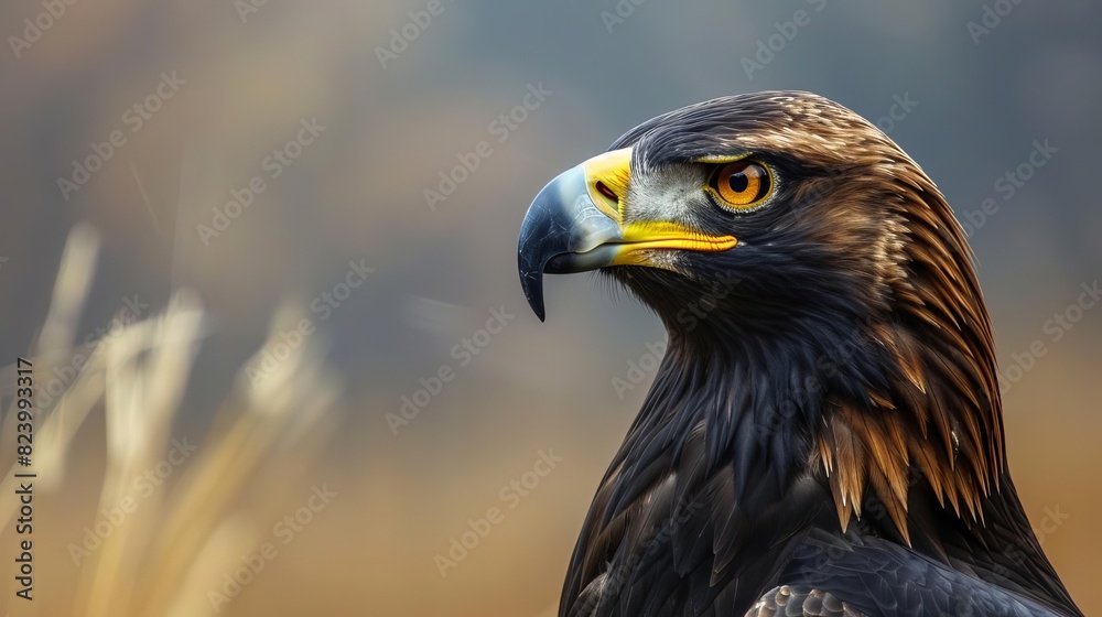 Obraz premium majestic black golden eagle against plain background striking bird of prey portrait highquality wildlife photography