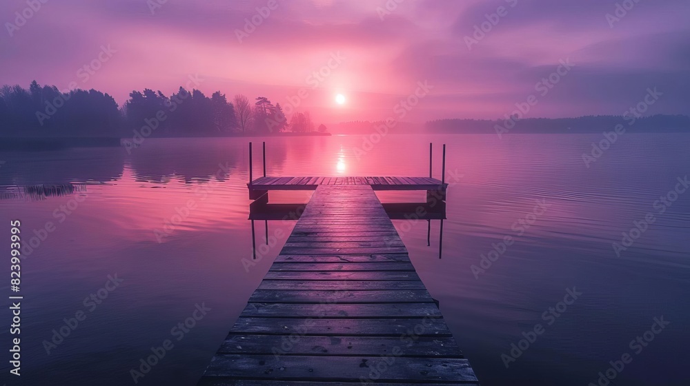 Fototapeta premium majestic sunset over tranquil lake serene natural landscape photography