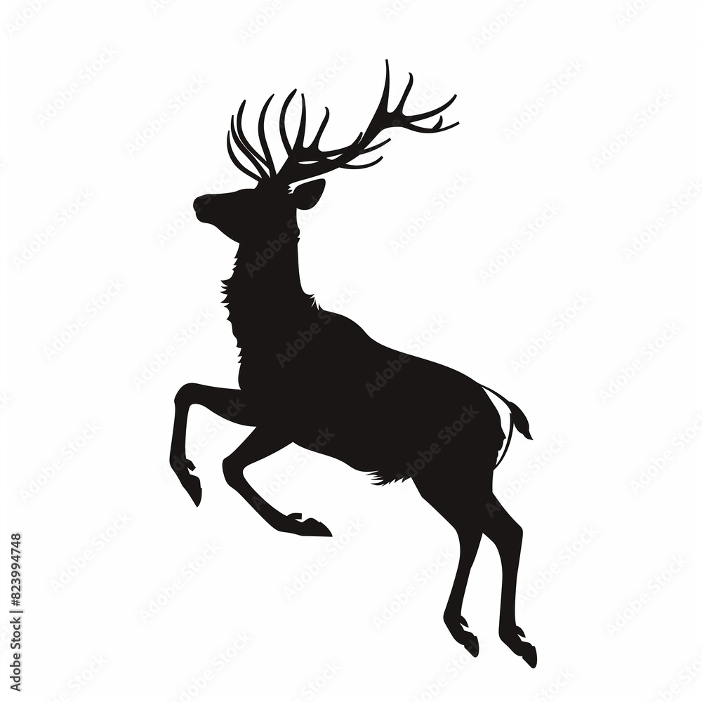 Fototapeta premium A deer is leaping in the air with its antlers spread wide