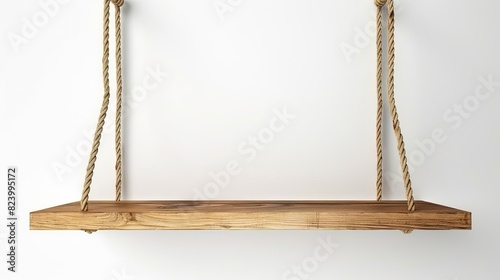 minimalist hanging rope shelf with clean lines and natural texture isolated on white 3d illustrations