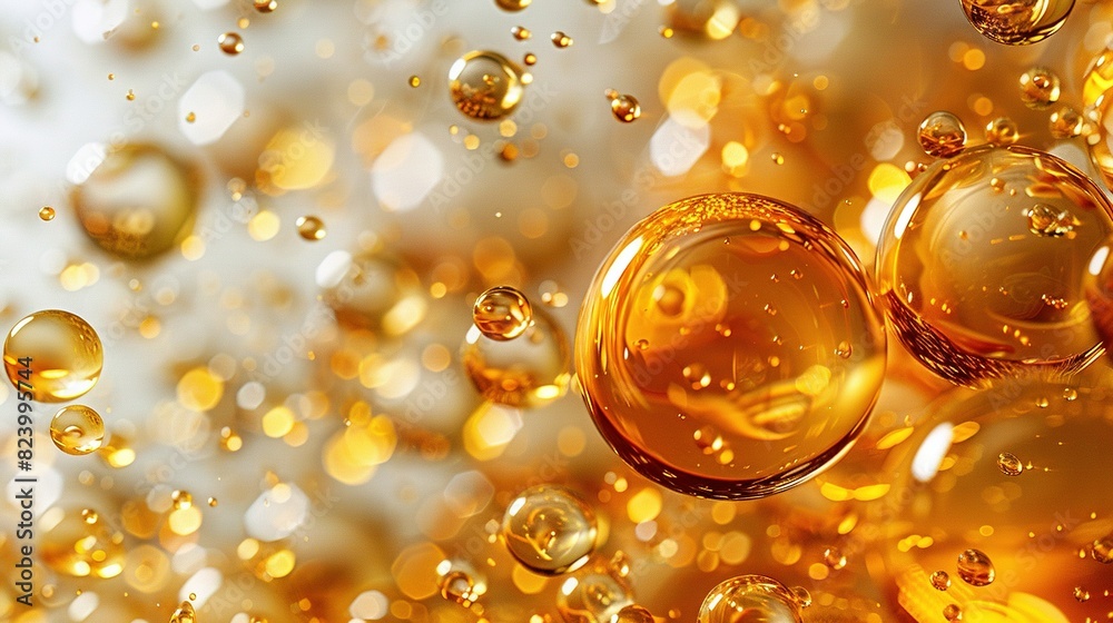 A close-up of numerous bubbles on a white and gold background, with many air bubbles present A close-up of numerous bubbles on a white and gold background, with many air bubbles present