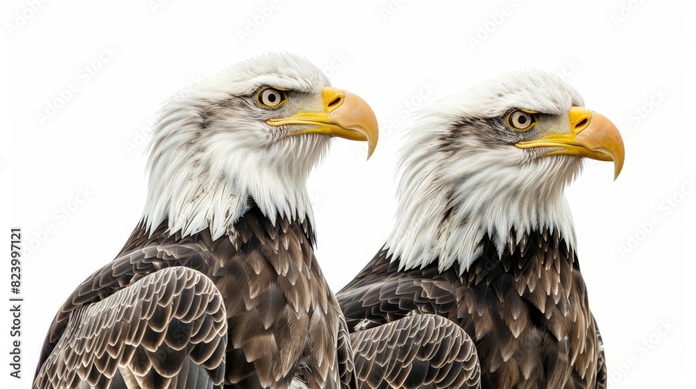 Obraz premium pair of majestic bald eagles isolated on white wildlife photography