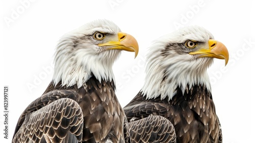 pair of majestic bald eagles isolated on white wildlife photography
