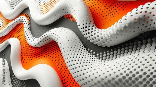   A white and orange pattern on a snakelike material in a close-up view photo
