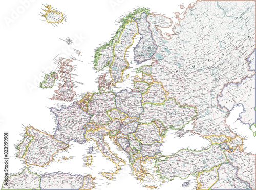 Europe political map. Super high quality. Detailed with thousands of place name labels. photo