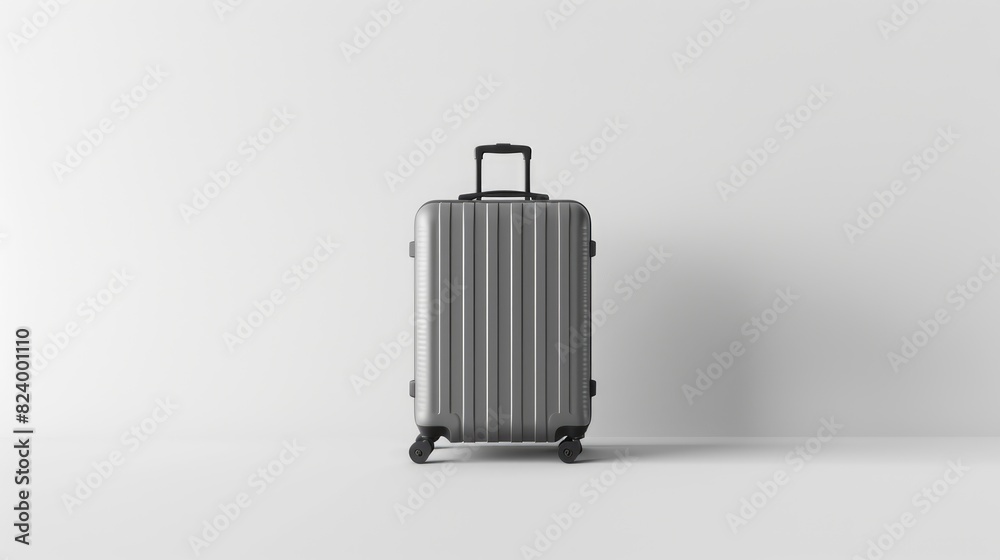 Grey luggage standing alone against a white backdrop Grey luggage standing alone against a white backdrop