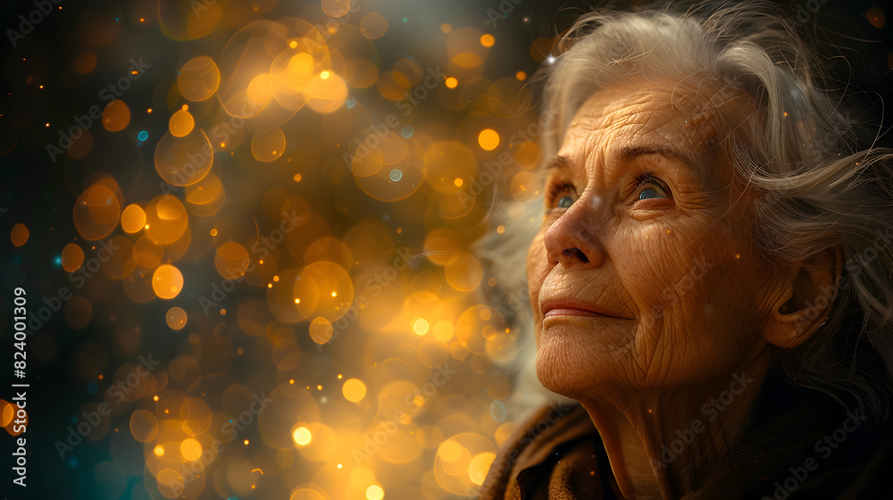 Portrait of Old Person Looking Glittery Stars Portrait of Old Person Looking Glittery Stars