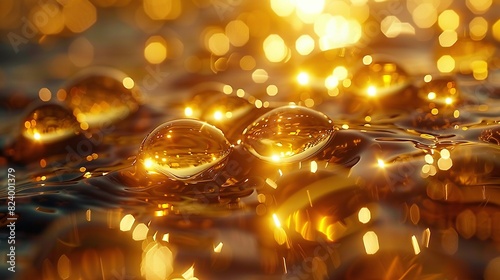  A cluster of bubbles bobbing on water's surface against a vibrant yellow and black backdrop