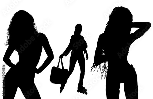 mujeres, ilustracion, vector, silueta, modelos, fashion, modelos, moda, pose, cuerpo, sensual