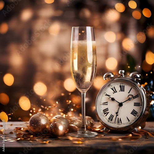 HAPPY NEW YEAR 2025 New Year - Clock And Golden Fireworks, Countdown To Midnight, Abstract decorative background for marketing, ai generated image
