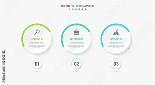 Horizontal progress bar featuring 3 arrow-shaped elements, symbolizing three six stages of business strategy and progression. Clean timeline infographic design template. Vector for presentation