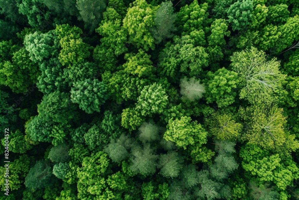 Bird's eye view of lush forest with a myriad of green hues