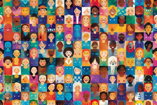diverse mosaic of smiling women from various ages ethnicities and backgrounds colorful vector illustration
