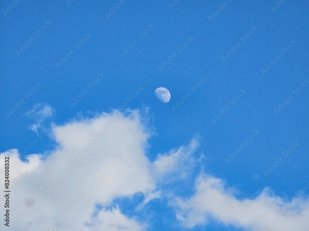 blue sky, moon in the sky blue sky, moon in the sky