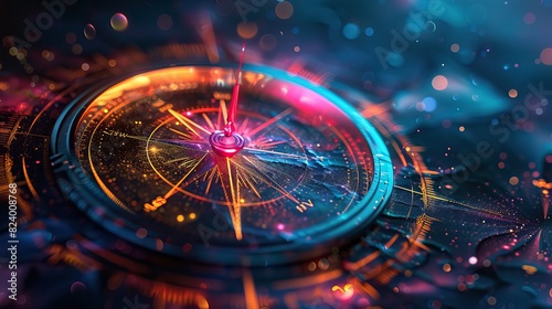 Wallpaper Mural Futuristic Neon Compass on Abstract Blue Background Torontodigital.ca