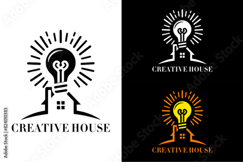 light bulb creative house property firm construction home real estate investment logo silhouette vector 