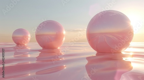  Three eggs floating on water with sunlight in the backdrop
