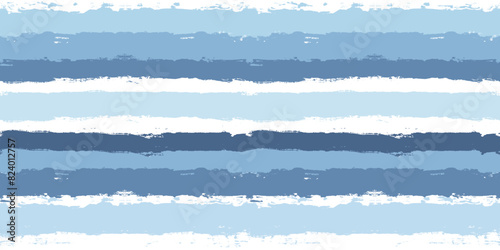 Stripes pattern, watercolor paintbrush lines, summer blue striped seamless vector background, navy brush grunge stripes.