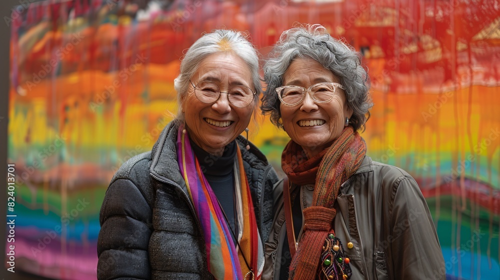 Embracing Diversity: Elderly LGBTQ Partners Enjoying Art Gallery Together Embracing Diversity: Elderly LGBTQ Partners Enjoying Art Gallery Together