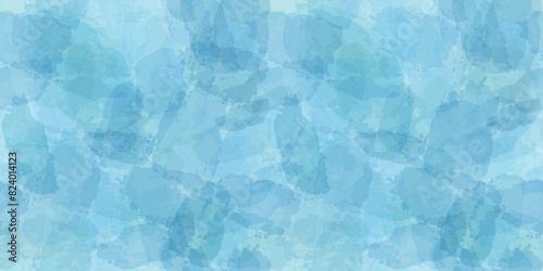 Watercolor seamless pattern. Vector cloud sky print. Blue transparent brush stains texture.