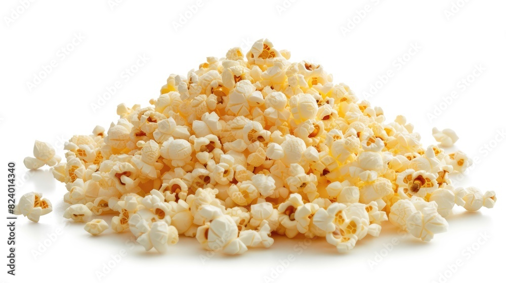 Pile of uncooked popcorn on a white background