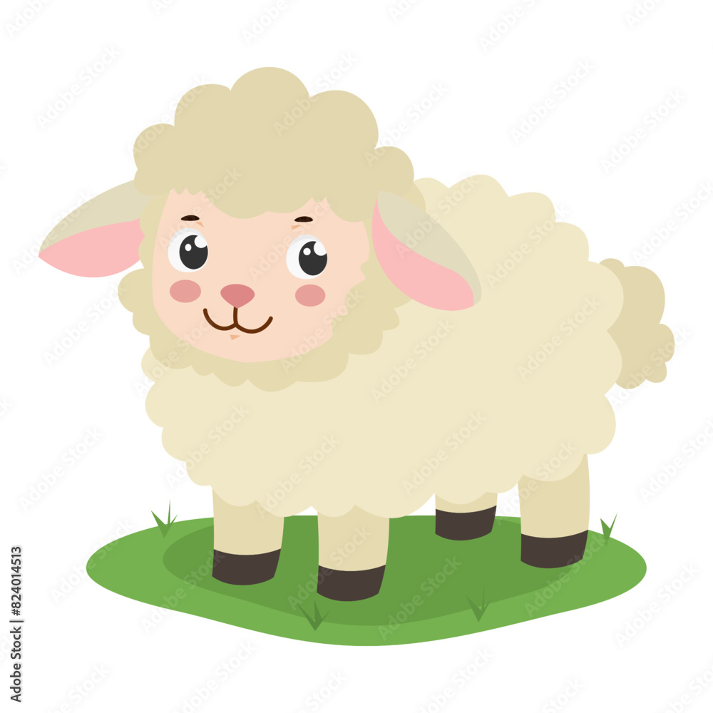Cute funny smiling sheep cartoon character vector illustration isolated on white background Cute funny smiling sheep cartoon character vector illustration isolated on white background
