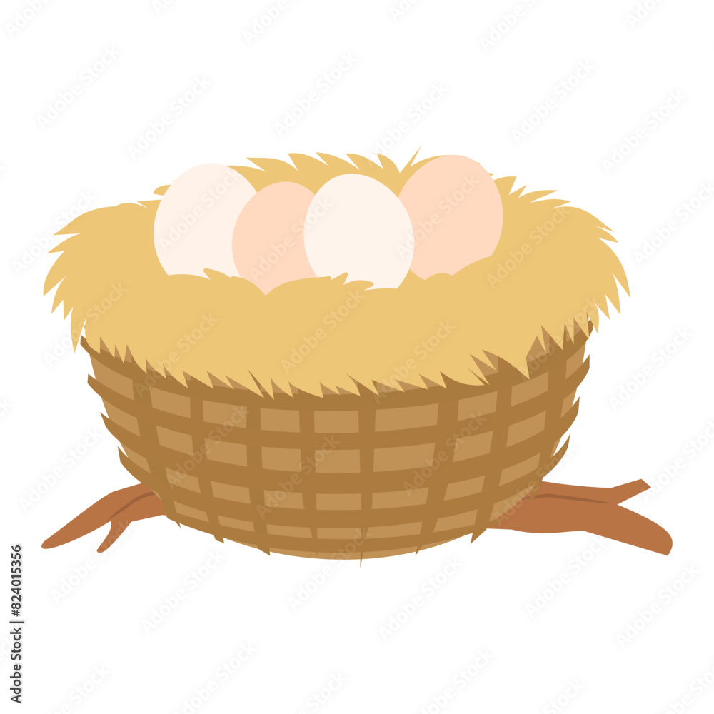 Fototapeta premium Nest with eggs vector illustration isolated on white background