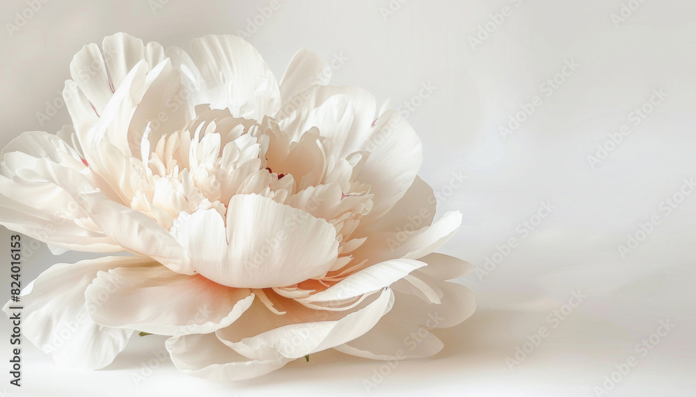 A detailed image capturing the beauty of a pink peony flower set against a plain white background