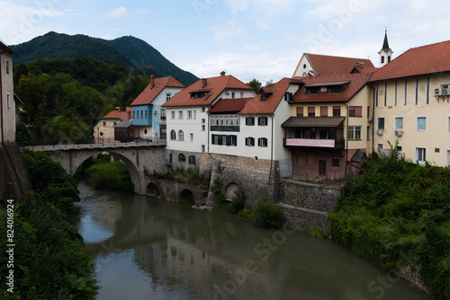 Beautiful city views of the picturesque medieval town of Škofja Loka close to Ljubljana, Slovenia