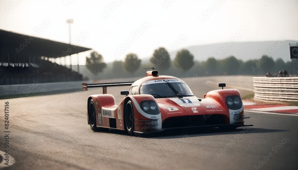 Fototapeta premium red and white endurance car on the road 