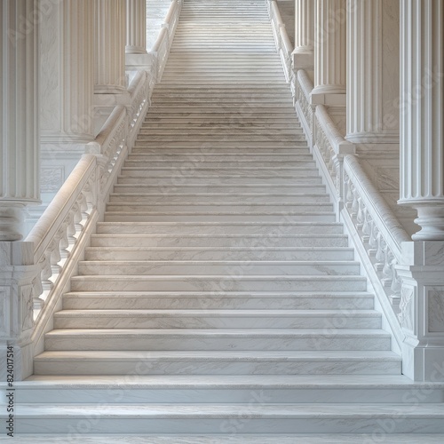 A sweeping grand staircase in a historic mansion, each step and balustrade carved from exquisite Carrara marble, the stone's timeless elegance enhancing the architectural beauty.