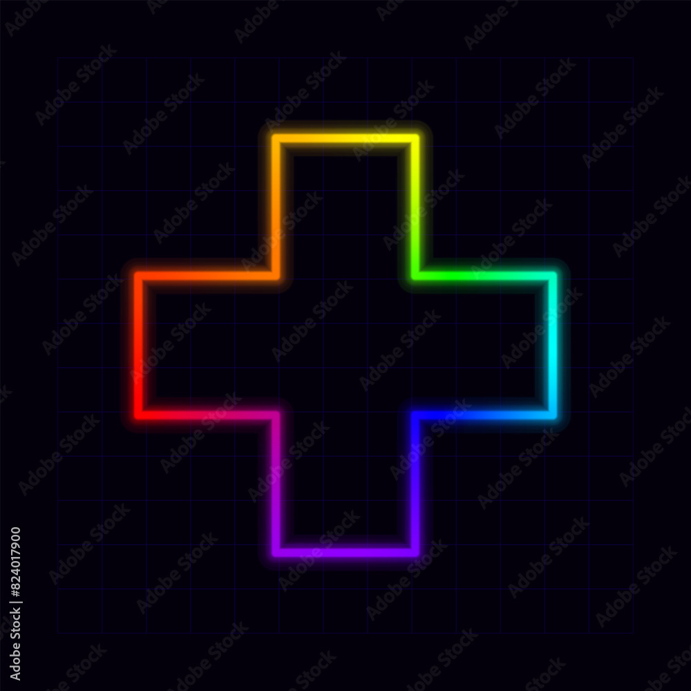 Fototapeta premium Plus icon, neon rainbow visuals, gradient mesh graphics.