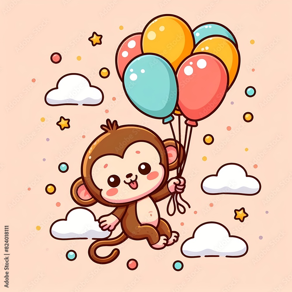 cute monkey floating with balloon cartoon vector icon illustration cute monkey floating with balloon cartoon vector icon illustration