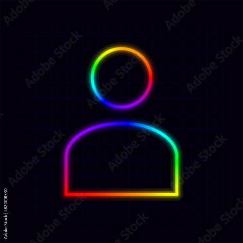 User icon, neon rainbow visuals.